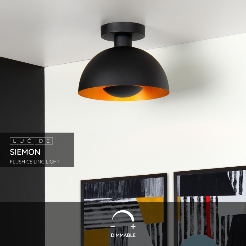 Lucide SIEMON - Zapustené stropné svietidlo - Ø 25 cm - 1xE27 - Čierne